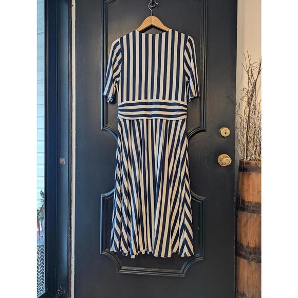 Boden Kassidy Navy & White, Striped, Fit & Flare Knit Midi Dress - NWT - Size 12 - Picture 2 of 6